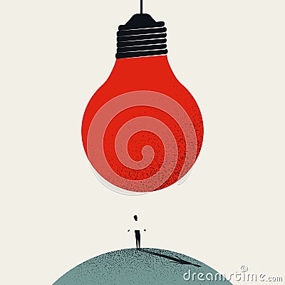 Great new idea, innovation, heureka, breakthrough moment vector concept. Big lightbulb over businessman. Cartoon Illustration