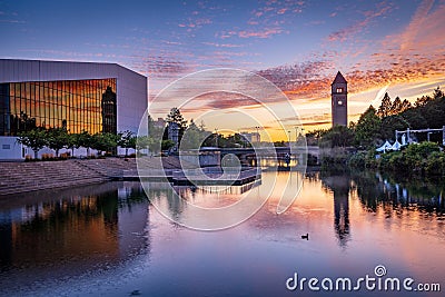 Spokane, Washington, USA - The Great Northern Clocktower and Arts center at sunset Editorial Stock Photo