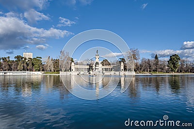 The Great Pond on Retiro Park in Madrid, Spain. Stock Photo