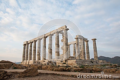 Poseidon temple. Sunset, Sounion, Greece. Stock Photo