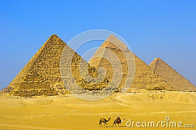 The Great pyramid of Giza in Egypt Cairo with Sphinx and camel Stock Photo