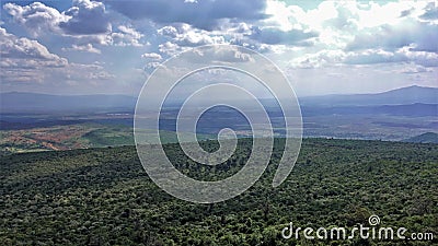 The Great Rift Valley in Kenya is lit by the rays of the sun. Stock Photo