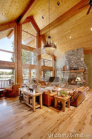 Log Cabin on an Idaho lake. Stock Photo