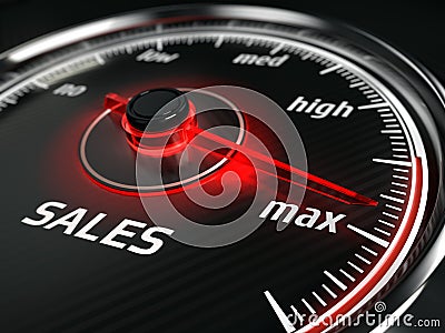 Great Sales - sales speedometer with needle points to the maximum Stock Photo