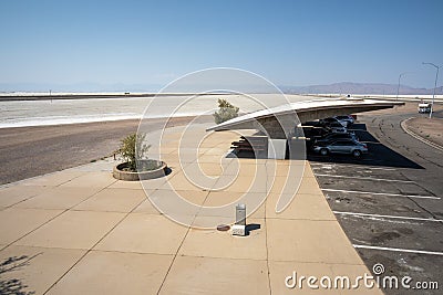 Great salt lake desert landscape and rest area at Bonneville Salt Flats summer Utah Stock Photo