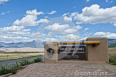 Great Sand Dunes National Park Entrance Sign Editorial Stock Photo