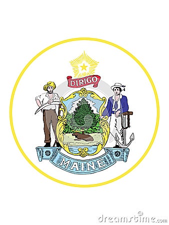 Great Seal of Maine The Pine Tree State Vector Illustration