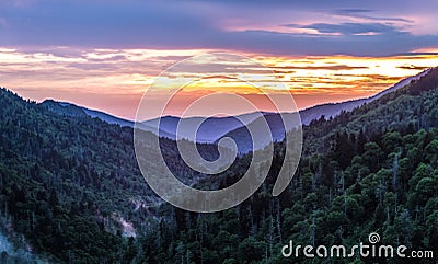 Great Smoky Mountain Sunset Background Stock Photo