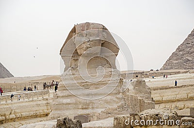 The Great Sphinx on the west bank of the Nile in Giza - the oldest surviving monumental sculpture on Earth Stock Photo
