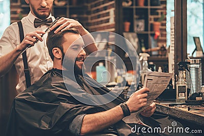 Great time at barbershop. Stock Photo