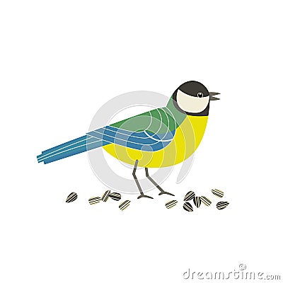 Great tit bird cute cartoon flat color vector icon Vector Illustration