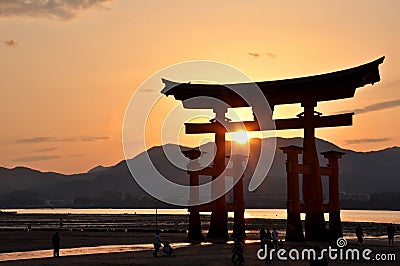 Great tori of Miyajima in the sunset Stock Photo