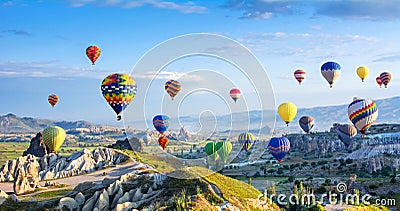 The great tourist attraction of Cappadocia - balloon flight. Cap Stock Photo