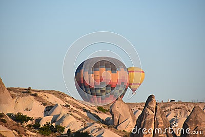 The great tourist attraction of Cappadocia - balloon flight. Cap. Hill, beauty. Editorial Stock Photo