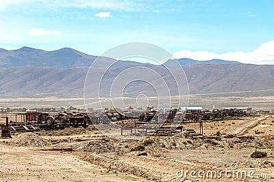 Great Train Graveyard or steam locomotives cemetery at Uyuni, Bolivia Editorial Stock Photo