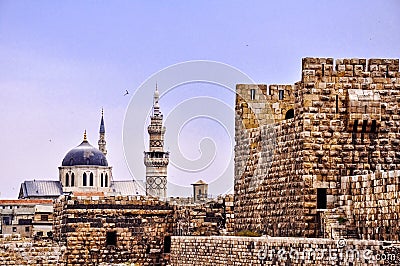 Great Umayyad mosque and castle of Damascus Stock Photo