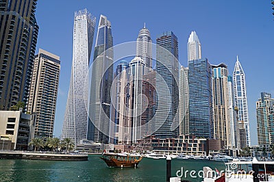 Great view of Dubai city from the water. United Arab Emirates. Editorial Stock Photo