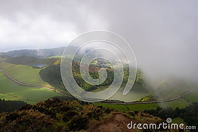 Great view of lake in the mountain. Dramatic and picturesque scene. Ponta Delgada. Sao Miguel. Azores island Stock Photo