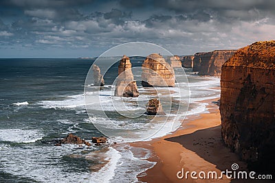 Great view at the rocks of the twelve apostels along the Great Ocean Road in south Australia Stock Photo