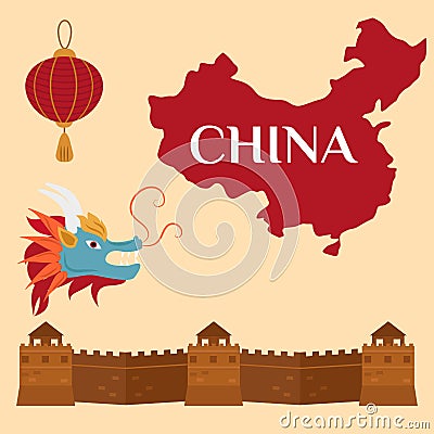 Great wall of China beijing asia landmark brick architecture culture history vector illustration. Vector Illustration
