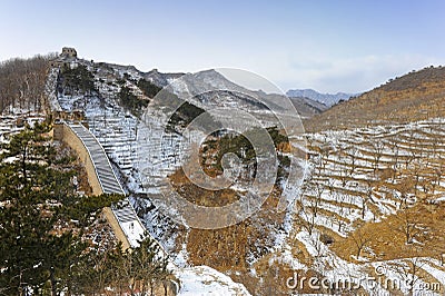 The Great Wall of China in snow Stock Photo