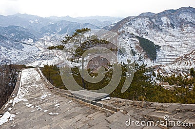 The Great Wall of China in snow Stock Photo