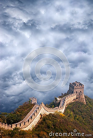 Great Wall of China Travel, Stormy Sky Clouds Stock Photo