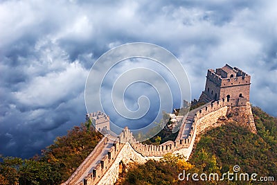 Great Wall of China Travel, Stormy Sky Clouds Stock Photo