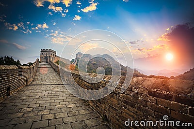 The great wall with sunset glow Stock Photo