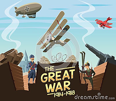 The Great War scene Cartoon Illustration