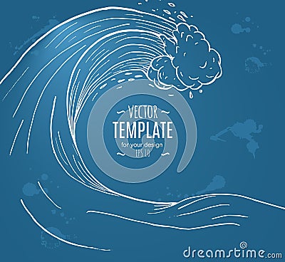 Great wave in a vintage retro hand drawn style Vector Illustration