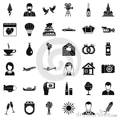 Great wedding icons set, simple style Vector Illustration