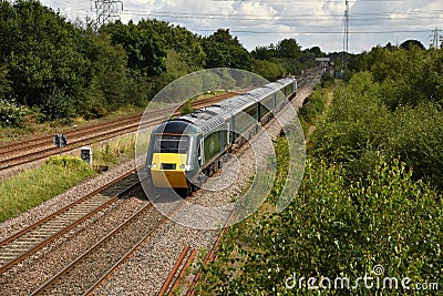 Great Western Railway Castle Class 255 2 plus 4 HST set GW06 en-route from Doncaster to Plymouth Laira Editorial Stock Photo