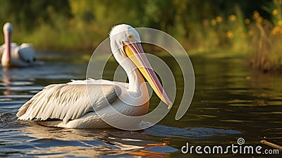 Great white pelican (Pelecanus onocrotalus) . Generative Ai Stock Photo