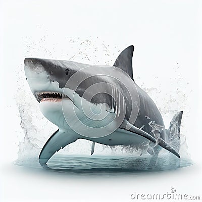 Great white shark jumping out of the water. Generative AI Stock Photo