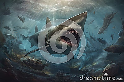 Great White Shark in the Red Sea. Generative AI Stock Photo