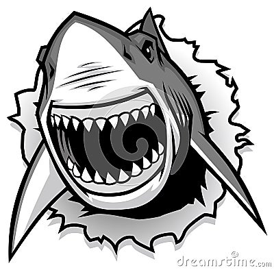 Great White Shark ripping with opened mouth Vector Illustration