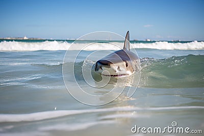 Great White Shark & x28;Carcharodon carcharias& x29; at the beach. Generative AI Stock Photo