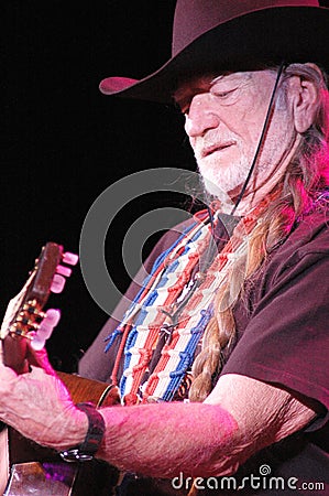 Willie Nelson in Cowboy Hat Playing Guitar Editorial Stock Photo