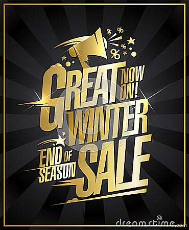 Great winter sale, end of season, golden lettering web banner vector template Vector Illustration