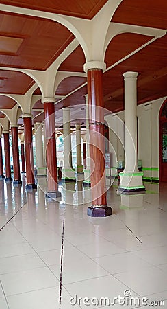 The great wood pillar of the mosque in Sumedang.West Java Stock Photo