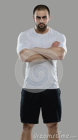 Great workout. Portrait of muscular professional bodybuilder and Stock Photo