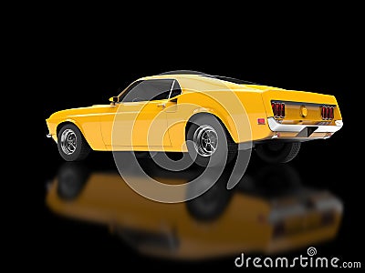 Great yellow muscle car on black background Stock Photo