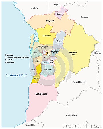 Greater Adelaide administrative map, Australia Vector Illustration