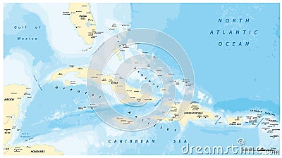 Greater Antilles political vector map with English labeling Vector Illustration