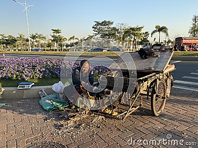 Greater Bay China Zhuhai Street Hawker Local Chinese Snack Childhood Food Farmers Popcorn Tricycle Gree Park Entrance Editorial Stock Photo