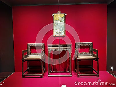 Zhuhai Hengqin China Red Sandalwood Museum Classical Chinese Furniture Antique Qing Dynasty Chair Table Beijing Palace Museum Editorial Stock Photo