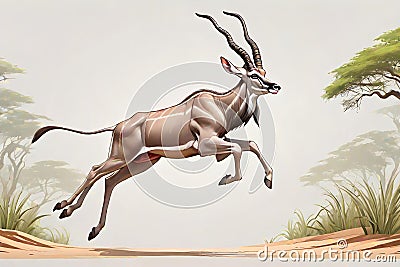 Greater Kudu animal African antelope running Cartoon Illustration