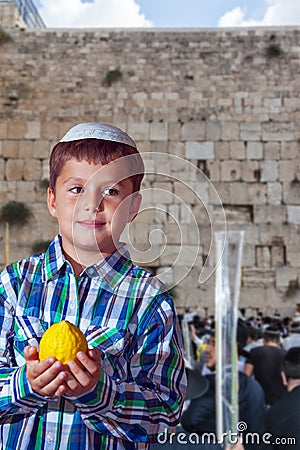 Beautiful boy with etrog Stock Photo