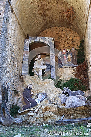 The nativity scene at Greccio, Italy Stock Photo